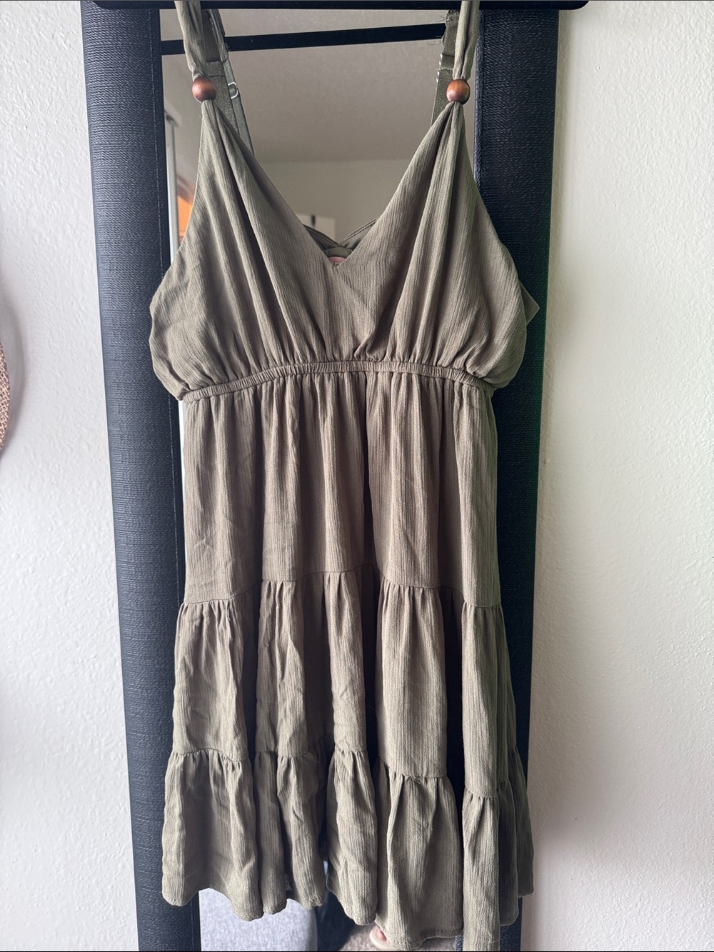 Olive Green Tiered Spaghetti Strap Sundress